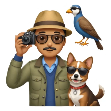 A photographer with his dog photographing birds. sticker