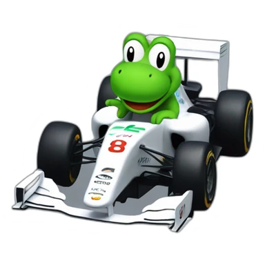 Green Yoshi in a Mercedes F1 racing car sticker