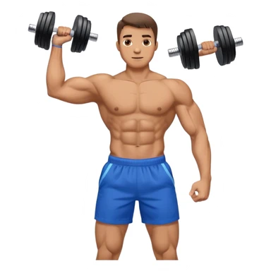 man with blue shorts doing side-lateral raise (T pose) with light dumbbells sticker