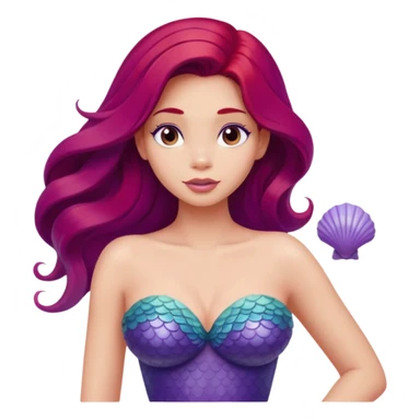Ariel mermaid from waist up, purple seashell top, long red hair, minimal style but clearly recognizable sticker