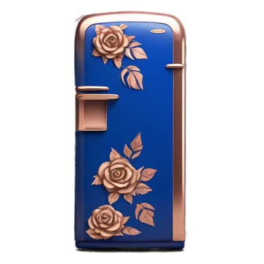 Realistic cobalt blue and rose gold retro vintage fridge with rose gold flower pattern on it. sticker