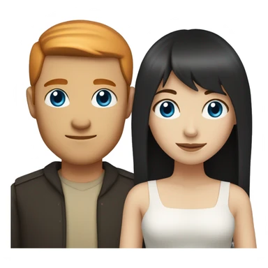 a married couple standing beside eachother, one has pale skin and long straight ginger hair with bangs and blue eyes, the other person is a man that is mexican and has straight chin length black hair with brown eyes sticker