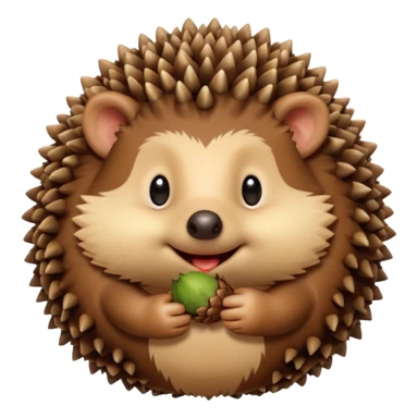 A round hedgehog with a small fuzzy beard puff under its nose, smiling shyly while holding a tiny acorn.



















 sticker