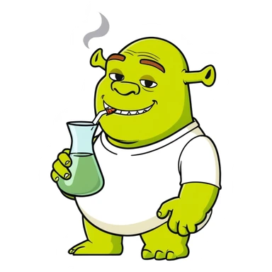 Shrek drinking from a smoking vase sticker