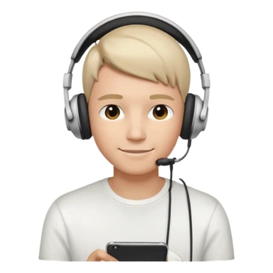 a person wearing headphone, having styleish haircut & wearing shirt of white colour sticker
