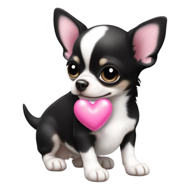 black & white chihuahua puppy with puffy pink heart sticker
