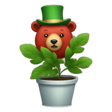 red bear head with green plant tophat sticker