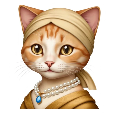 Cat drawn in the style of the girl with a pearl earring sticker