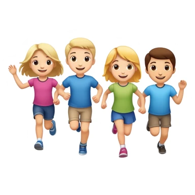 group of children skipping together, fun and friendly sticker
