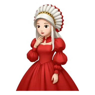 mujer de perfil con un vestido rojo de manga y falsas largas y voluptosas, y una toca blanca GRANDE que cubre su cara de perfil sticker