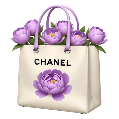 Realistic white chanel shopping bag with lilac peonies in it sticker