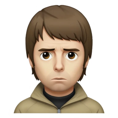 Liam Gallagher with a sad expression, emoji style sticker