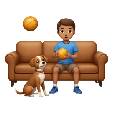 kid and dog playing with ball, living room background sticker