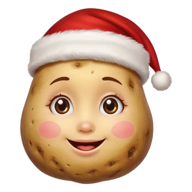 Potato with a happy girl face and a Santa Christmas hat on sticker