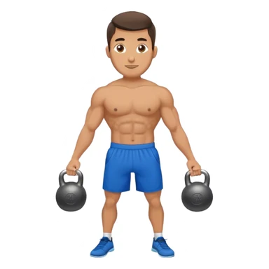 fit man with blue shorts holding kettlebell sticker