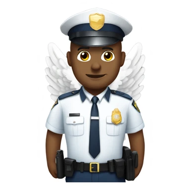A WHITE Police man bald with cap with Big ANGEL WINGS sticker