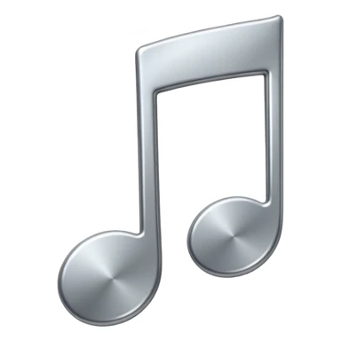 Minimal emoji icon of a single metallic silver music note, clean shape, smooth edges sticker