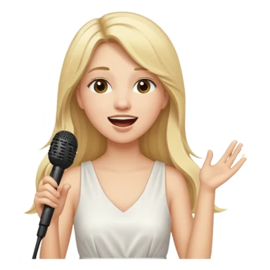 Singer Young woman – long blonde hair, around 20s, white dress, singing into mic sticker
