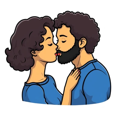 curly haired girl kissing a man with a beard, romantic couple kiss sticker