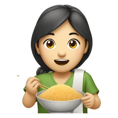 Asian girl eating rice  sticker