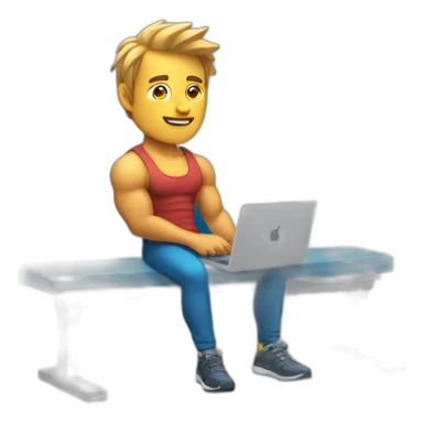 software developper on a musculation bench with a macbook sticker