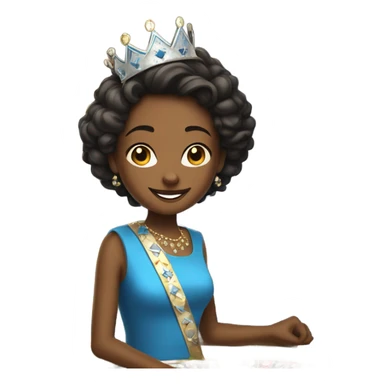 smiling boy in blue shirt dress as a queen at a casino sticker