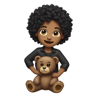 teddy bear with long curly black hair split down the middle sticker
