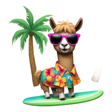 surfing llama wearing hawaiian shirt and sunglasses sticker