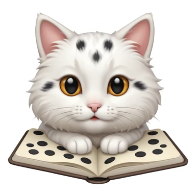  gatita blanca con manchas negras en los ojos feliz en viendo una libreta anillada  sticker