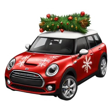 Red Mini Cooper Clubman decorated for Christmas sticker
