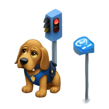 Gold and blue bloodhound as a policeman directing traffic at stop light. sticker