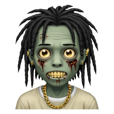 zombie emo black boy emoji with black dreads and gold grillz sticker