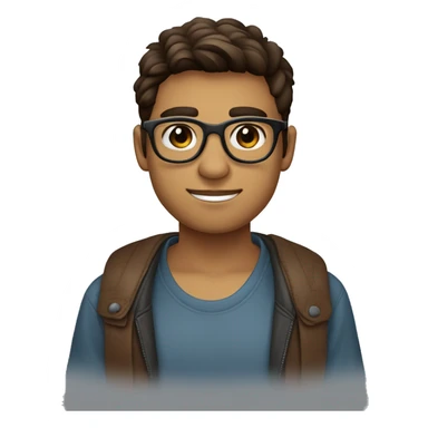 chico joven de 18 años con gafas pelo castaño corto con degradado con ojos marrones y piel un poco moreno y gafas de color azul y negro sticker