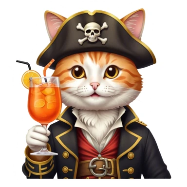 a happy pirate cat drinking aperol spritz cocktail sticker
