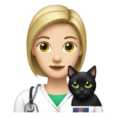 Brunette  vet with a black cat with green eyes sticker