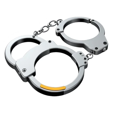 Minimalistic metallic handcuffs emoji, black and white, reflective metal, simple flat vector design, futuristic minimal style sticker