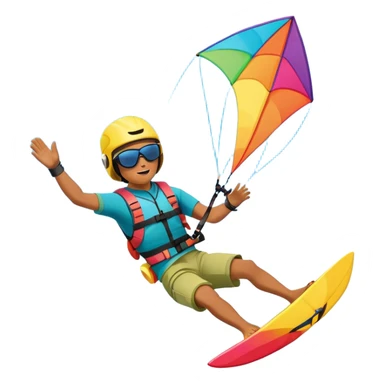 A vibrant kite soaring high in the sky, attached to a kiteboarder riding the waves below. The scene is filled with bright colors, capturing the energy of the sport. The background features the ocean, wind-blown waves, and a clear sky, showcasing the excitement and freedom of kiting. sticker