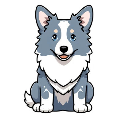 A merle border collie dog sitting, with blue and gray spotted coat, alert ears, and friendly expression sticker