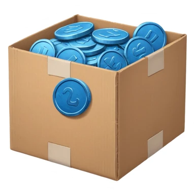 blue coins credit in a cardboard package sticker