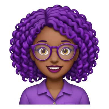 nerd emoji like with glasses showing only her buck teeth but it’s a black girl with purple black curly hair sticker