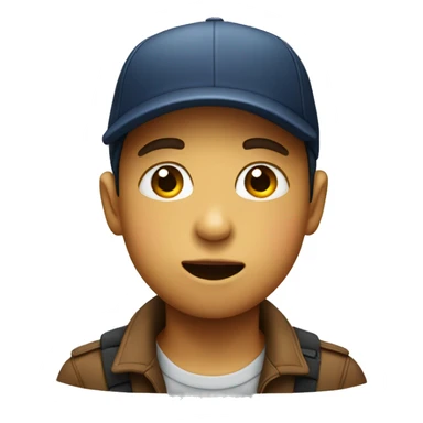 Boy biting his lips with a cap sticker