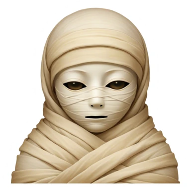 A snug, cozily wrapped mummy, fully encased in soft, slightly loose bandages, even its face gently hidden behind folds with only a tiny glimpse of sleepy eyes, nestled in warm, faded tones with gentle golden accents, simplified yet irresistibly charming, highly detailed with a soft glowing outline capturing the peaceful aura of an ancient being drifting into rest! sticker