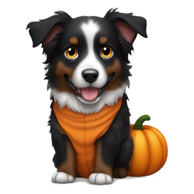 Small black australian shepherd dog in a pumpkin sticker