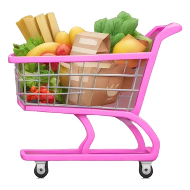 Pink shopping cart with groceries sticker