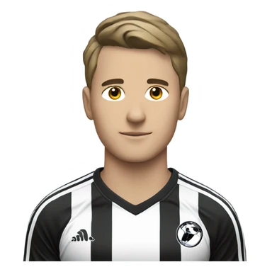 football shirt wit black and white stripes with a small magpie as the badge worn by a white 20 year old sticker