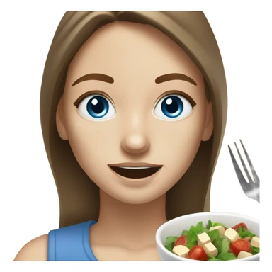 White girl Brown hair blue eyes freackles eating Tofu salad with fork sticker