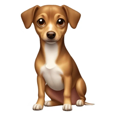 Chiweenie mixed dog with brown head, tiny little triangle, white spot on head, white body with brown patches sticker