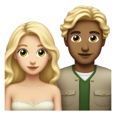 Romantic gaze between Lovers - she is a blondie with long wavy Hair and brown eyes and he is tall, dark haired with green eyes - both have fair skin  sticker