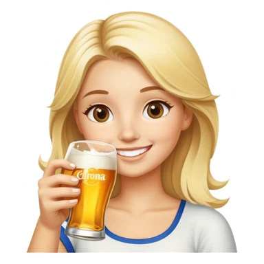 happy blonde girl with corona beer sticker