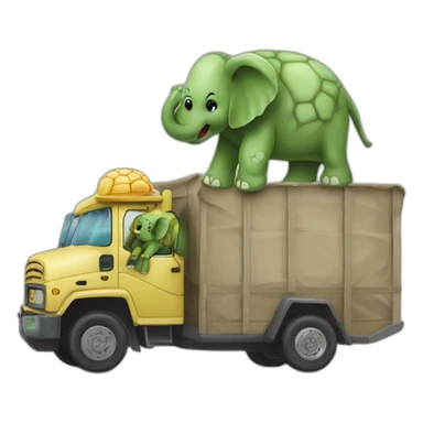 Tortue sur elephant sur camion sticker